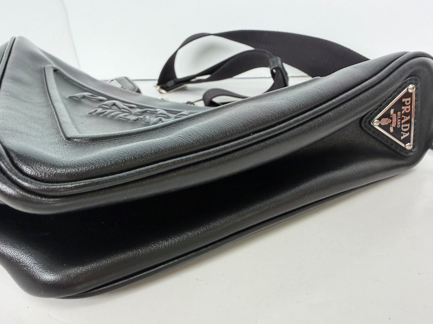 Prada Grace Lux Leather Triangle Crossbody Bag in Black Leather YC3