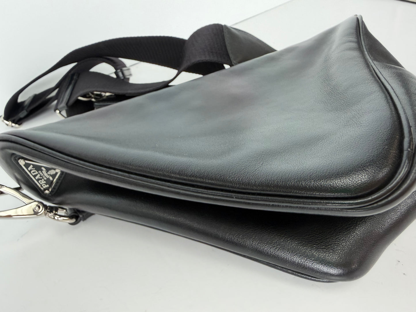 Prada Grace Lux Leather Triangle Crossbody Bag in Black Leather YC3
