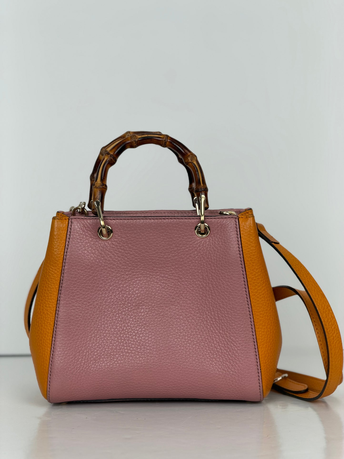 Gucci Bamboo Mini Shopper in Pink and Orange Leather YS05