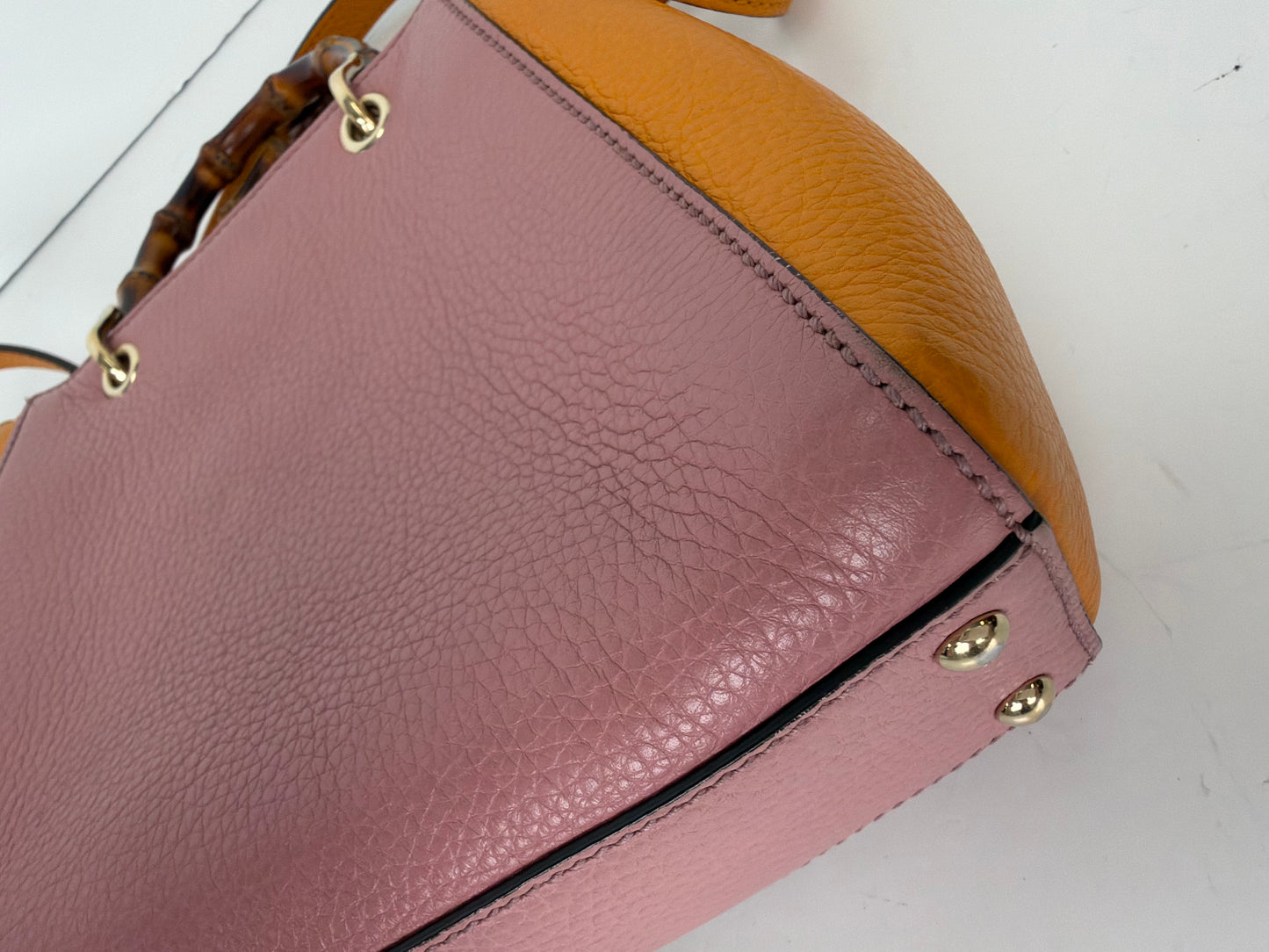 Gucci Bamboo Mini Shopper in Pink and Orange Leather YS05