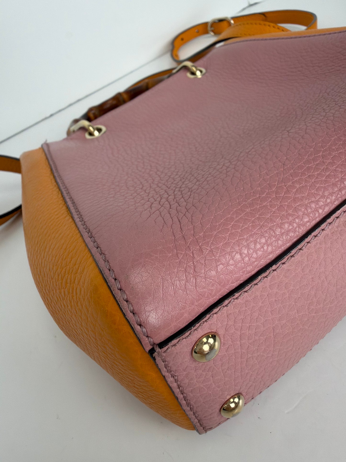 Gucci Bamboo Mini Shopper in Pink and Orange Leather YS05