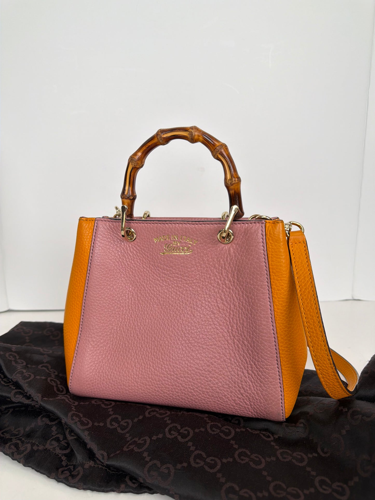 Gucci Bamboo Mini Shopper in Pink and Orange Leather YS05