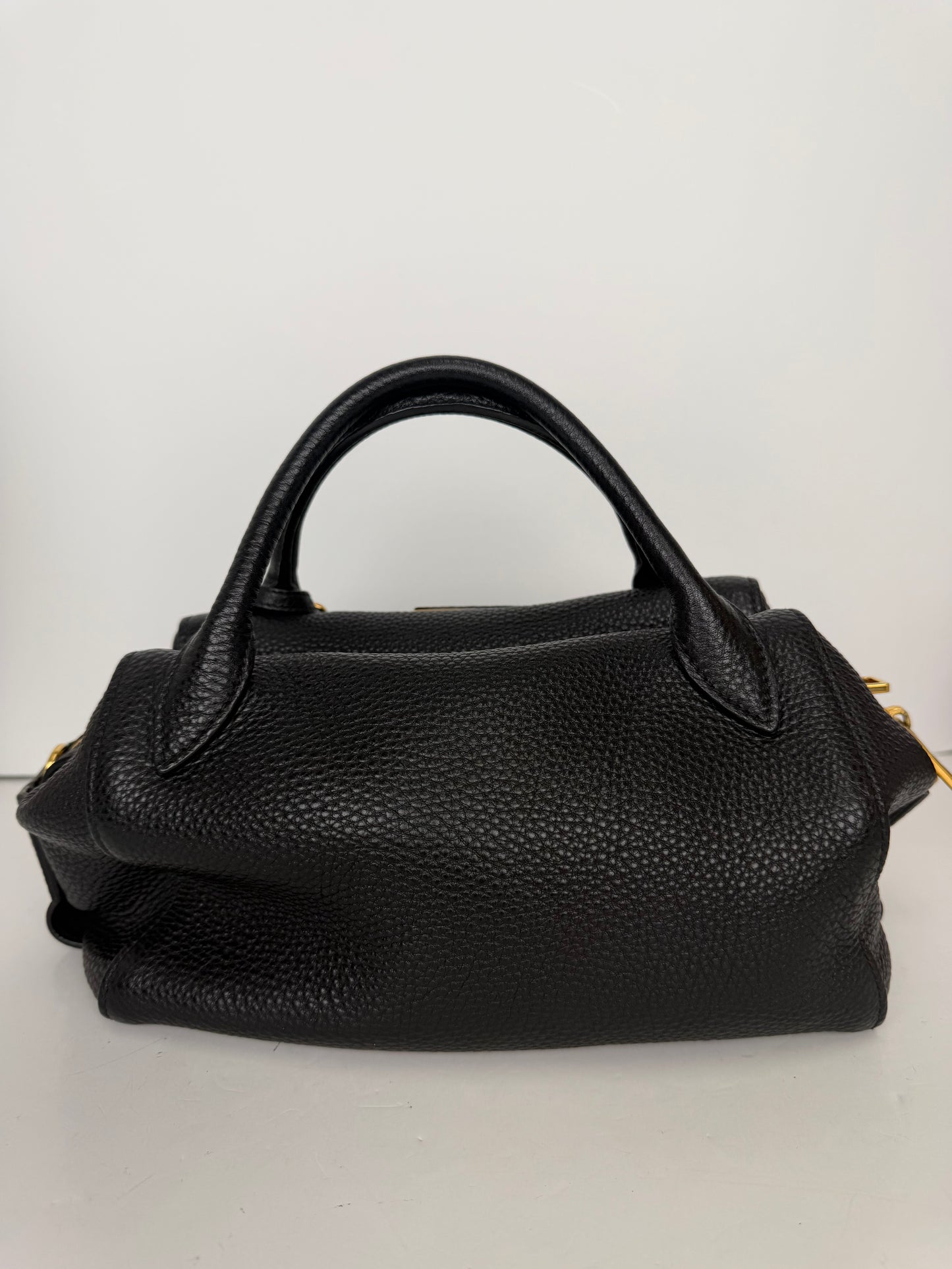 Prada Vitello Daino Leather Bauletto Top Handle Bag in Black YS14