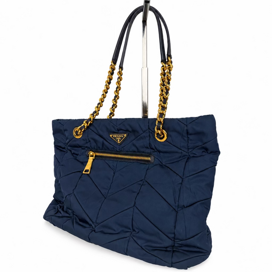 Prada Tessuto Impunturato Quilted Nylon Chain Tote in Navy