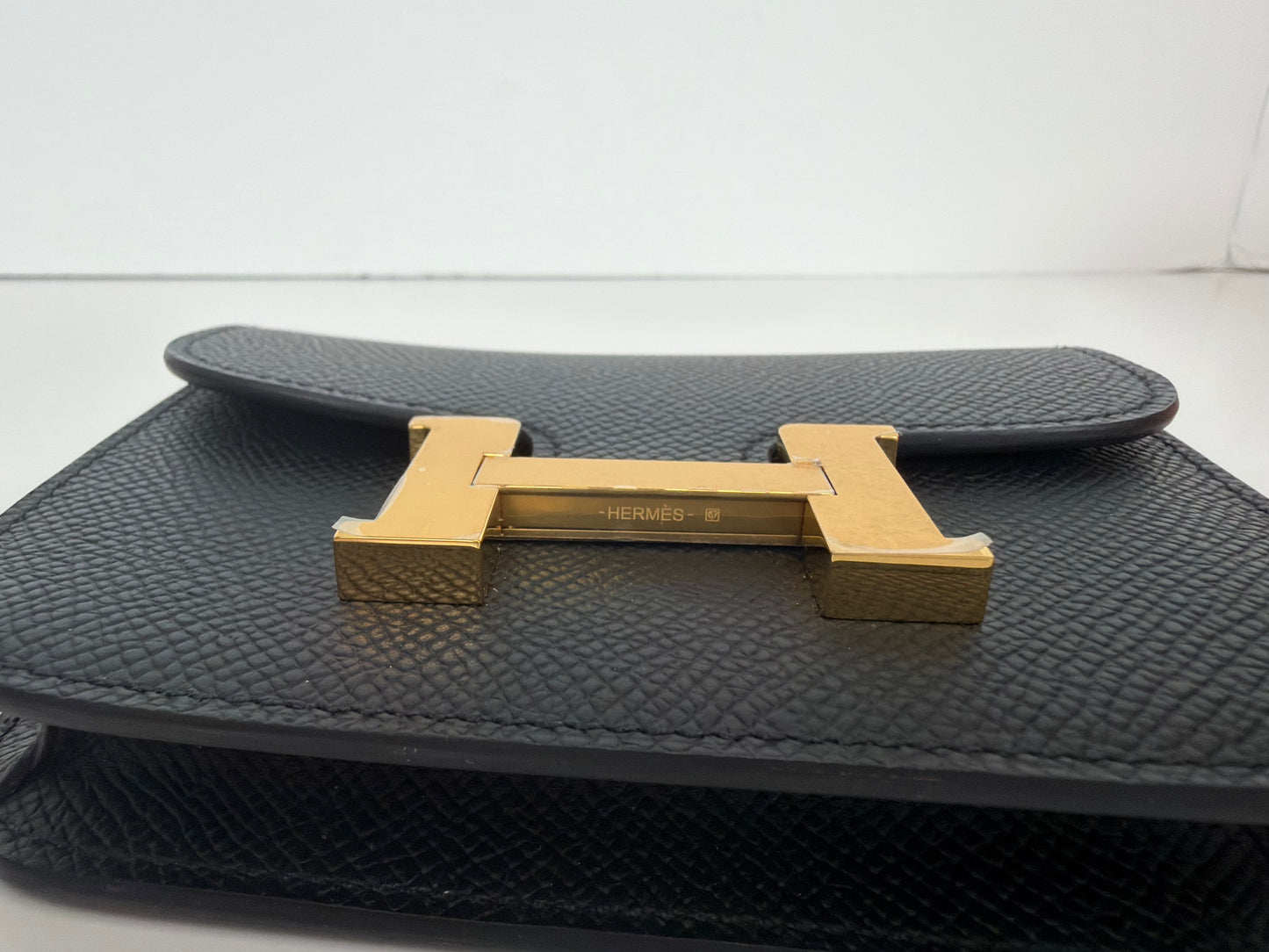 Hermes Constance Slim Wallet in Noir Epsom Leather with Gold Hardware