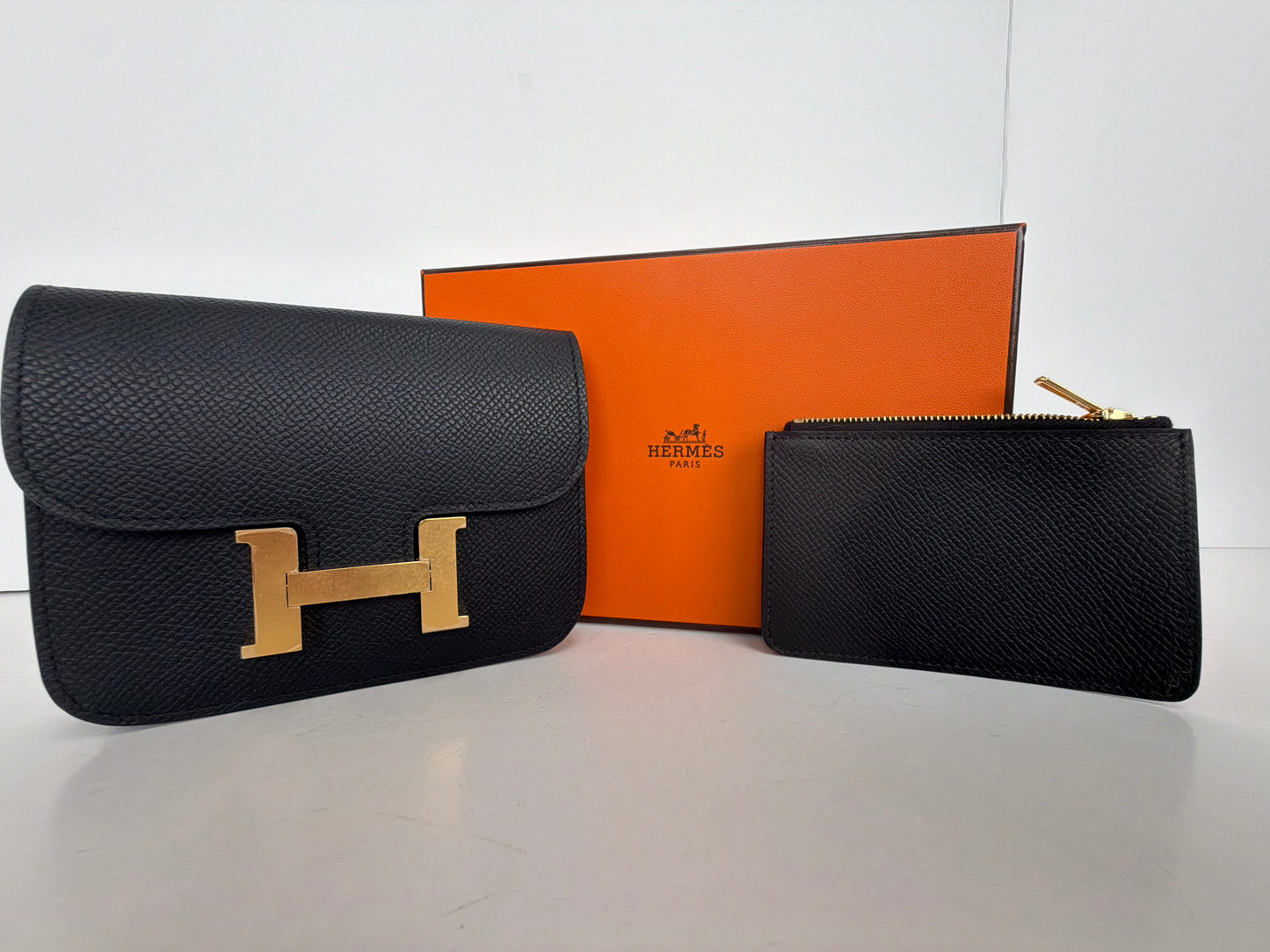 Hermes Constance Slim Wallet in Noir Epsom Leather with Gold Hardware