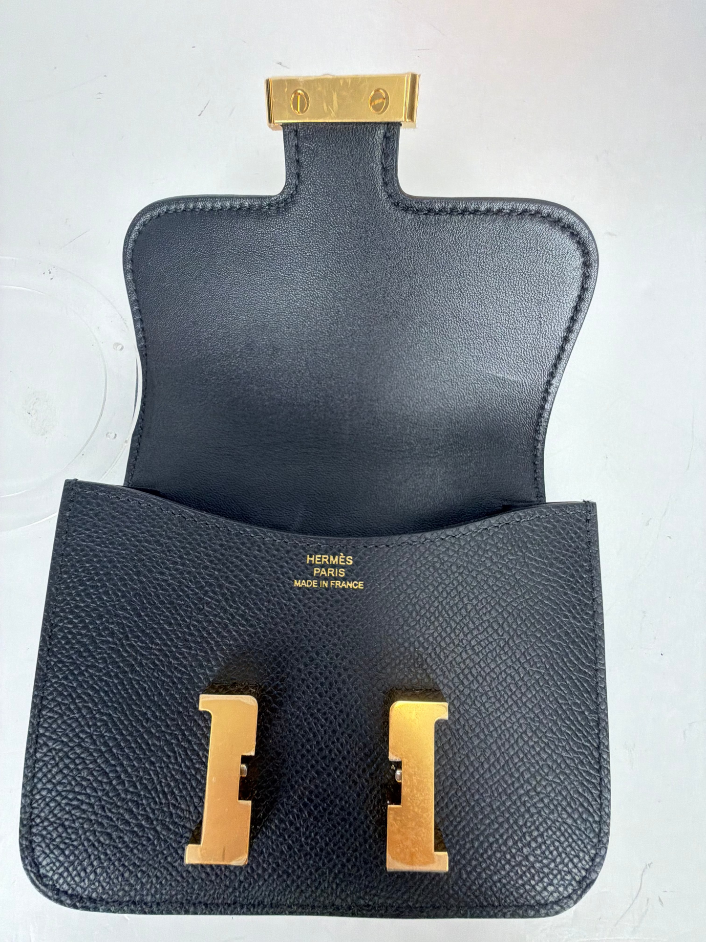 Hermes Constance Slim Wallet in Noir Epsom Leather with Gold Hardware