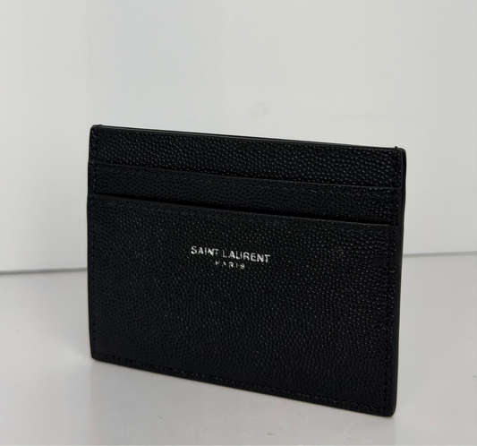 Saint Laurent Pebbled Card Case in Black Textured Calfskin Leather YK2