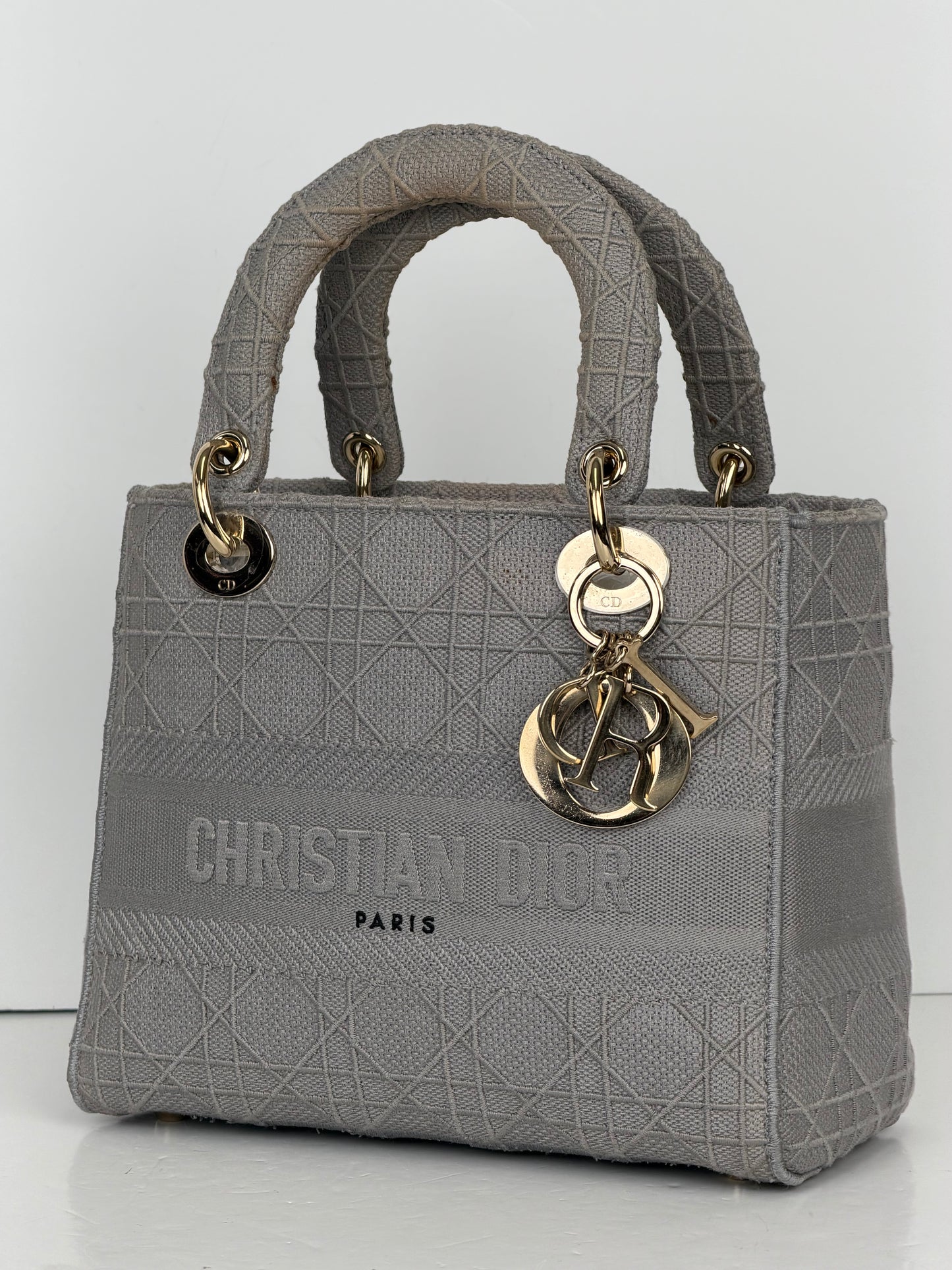 Christian Dior Medium Lady D-Lite Bag in Gray Cannage Embroidery YF5