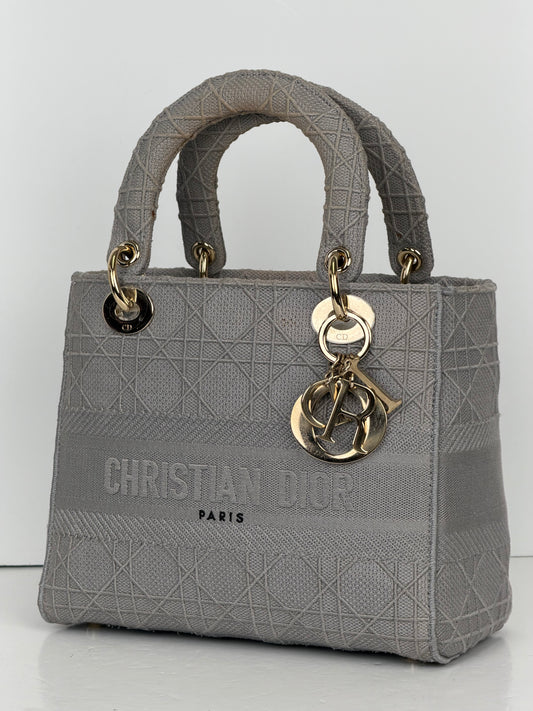 Christian Dior Medium Lady D-Lite Bag in Gray Cannage Embroidery YF5
