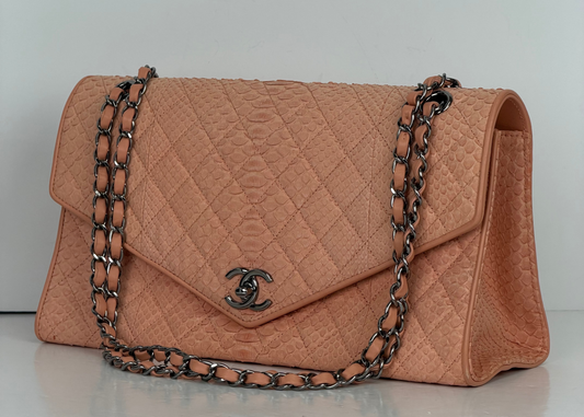 Chanel Peach Python Envelope Classic Flap Shoulder Bag 2014 YF1