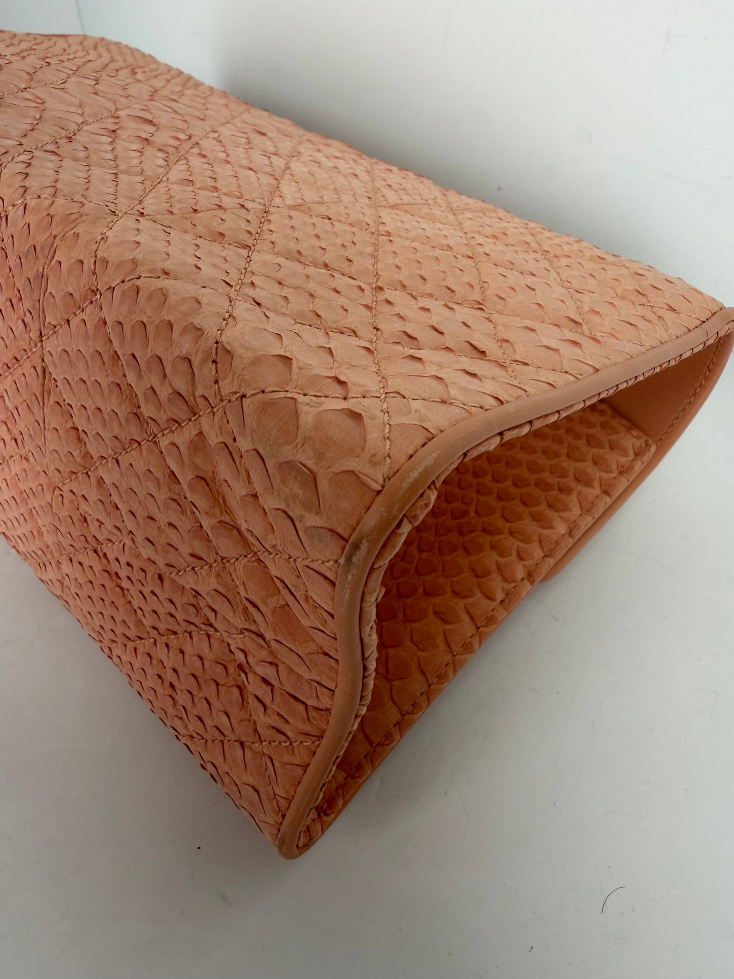 Chanel Peach Python Envelope Classic Flap Shoulder Bag 2014 YF1