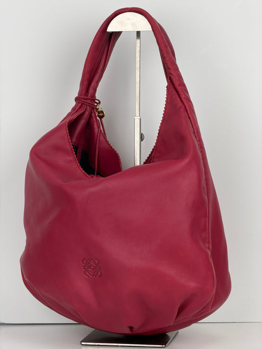 Loewe Viento Nappa Tassel Hobo Bag in Magenta Nappa Leather YS26