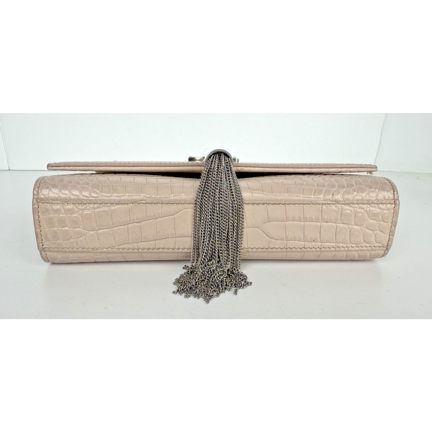 Saint Laurent Kate Monogram Tassel Bag Small Dusty Pink Croc-Embossed Leather S4