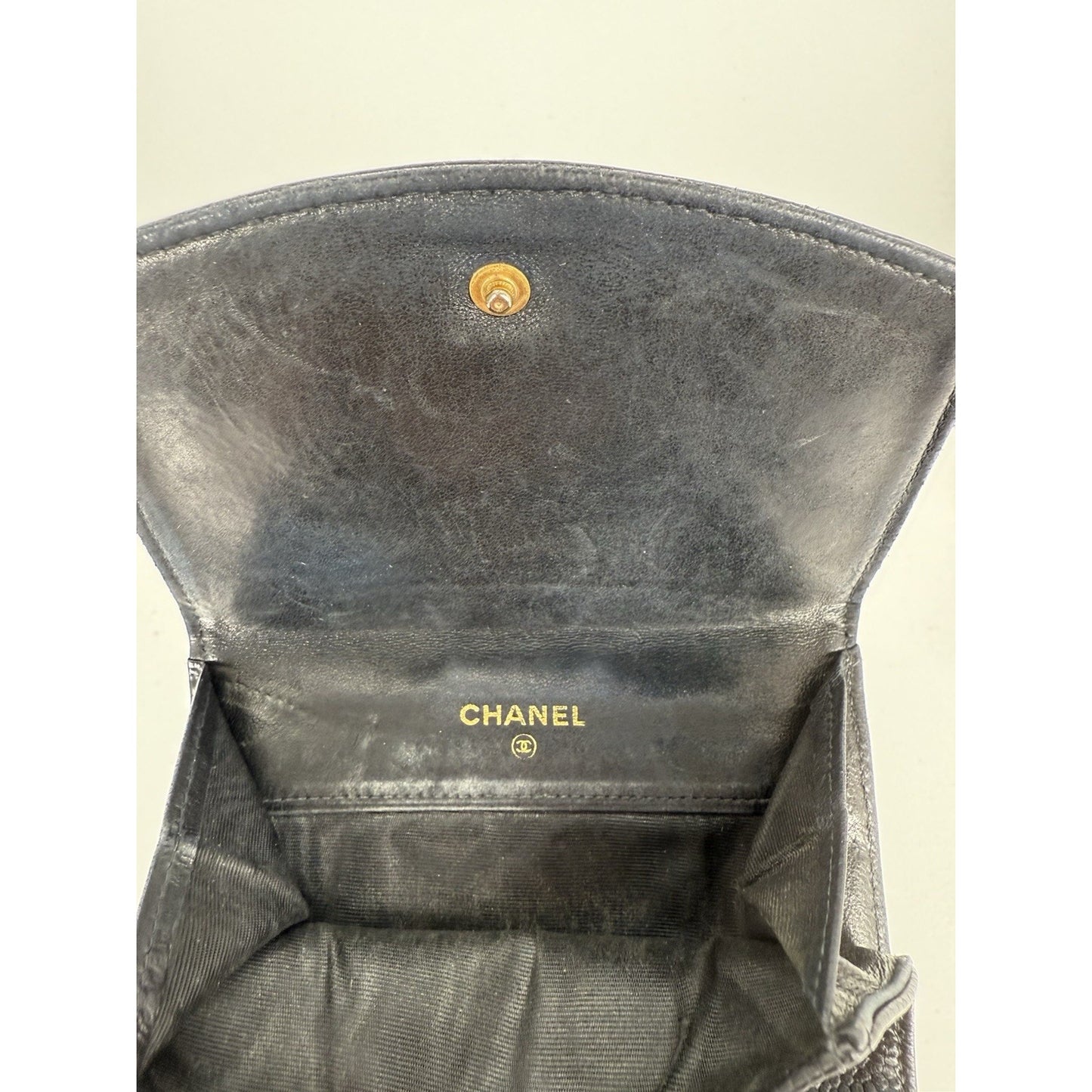 Chanel Vintage Timeless CC Compact Black Caviar Leather Women's Wallet