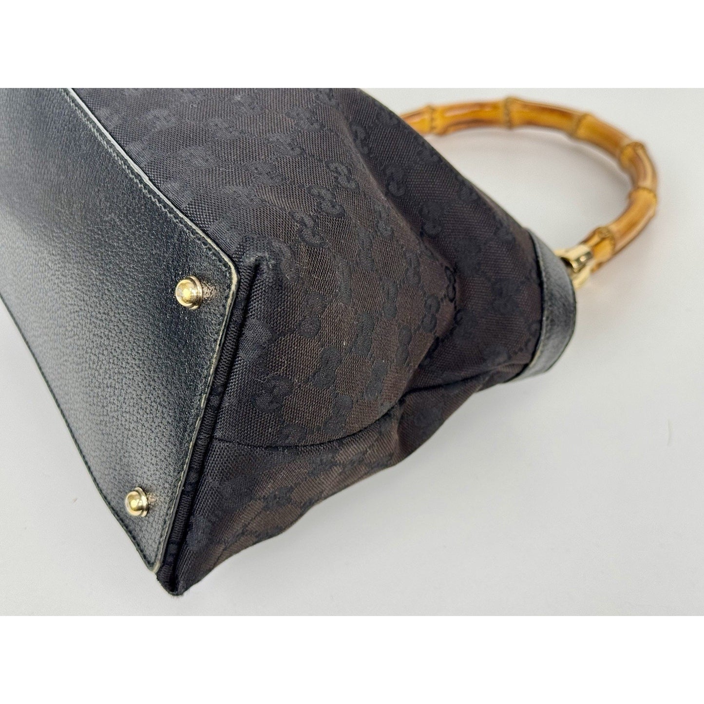 Gucci GG Canvas Tote Bag in Black with Bamboo Handles D-7