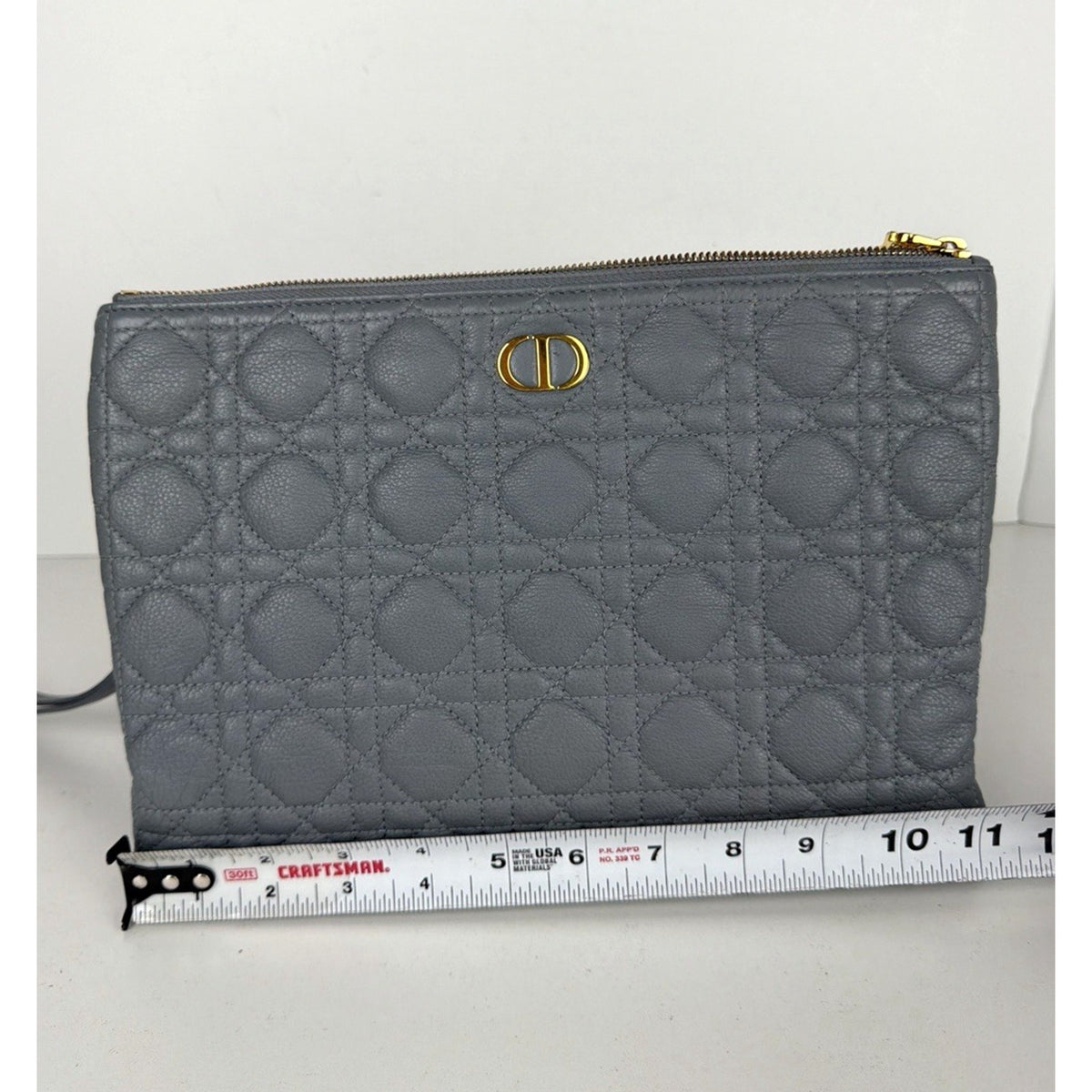 Christian Dior Caro Large Pouch Clutch Bag in Blue Quilted Calfskin Leather S03