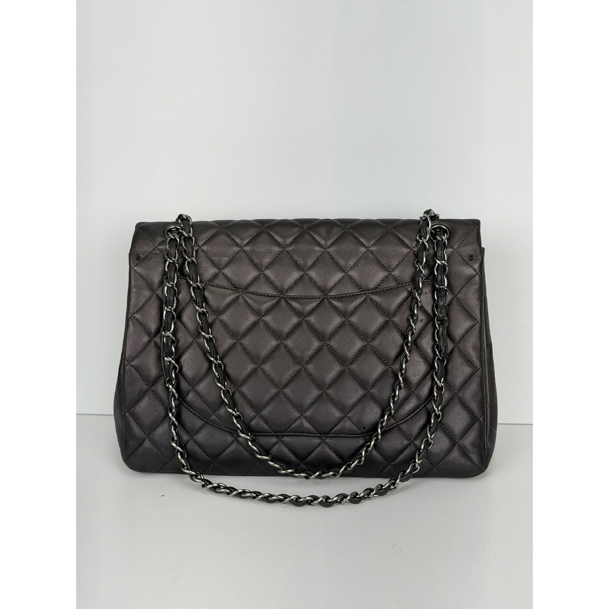 Chanel Classic Flap Bag Maxi in Metallic Dark Grey Quilted Leather 2009-2010 F-3