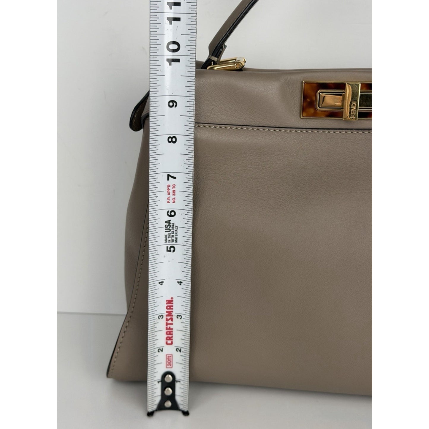 Fendi Vitello Peekaboo Seta Plexiglass Tortoise Medium Satchel Bag Leather D5