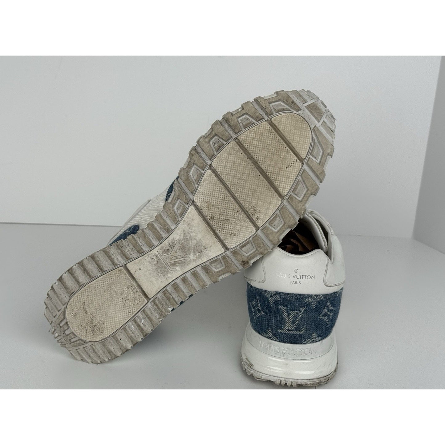 Louis Vuitton White Leather LV Denim Monogram Men's Sneakers Size 9