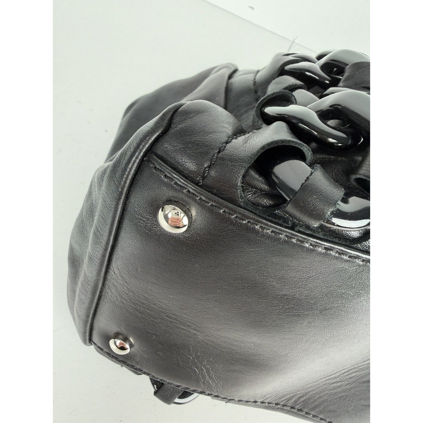 Chanel Modern East West Tote Bag Black Leather Rhodoid Chain 2006-2008 D-8