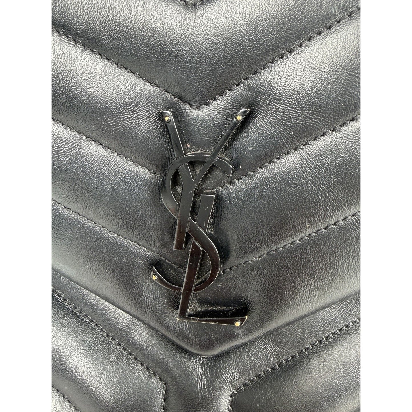 Saint Laurent Loulou Shoulder Bag Medium in Black Quilted Chevron Leather B-1
