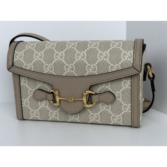 Gucci GG Supreme Monogram Textured Dollar Calfskin Horsebit Shoulder Bag