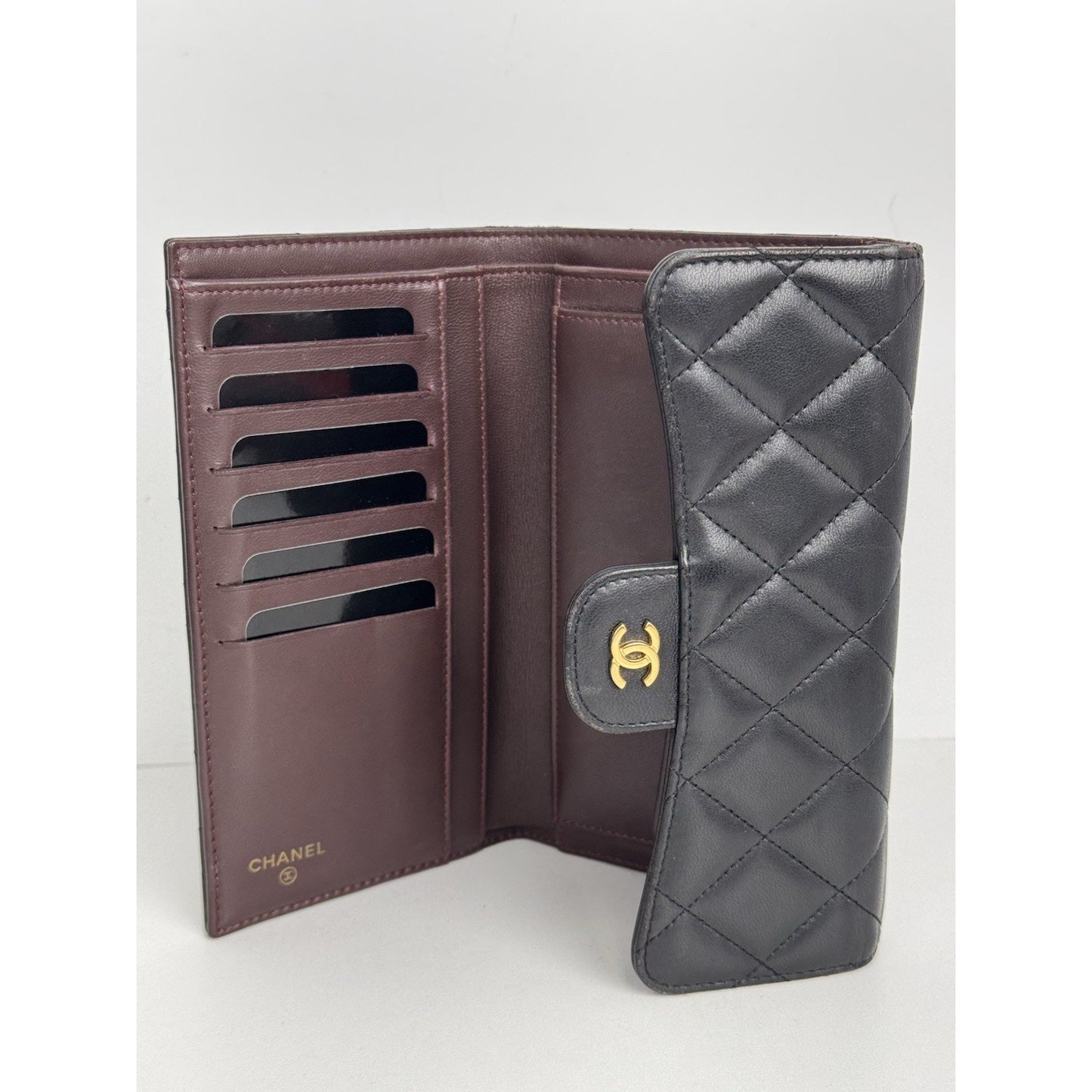 Chanel Large Flap Wallet in Black Diamond Quilted Lambskin w Gold Hardware B-9