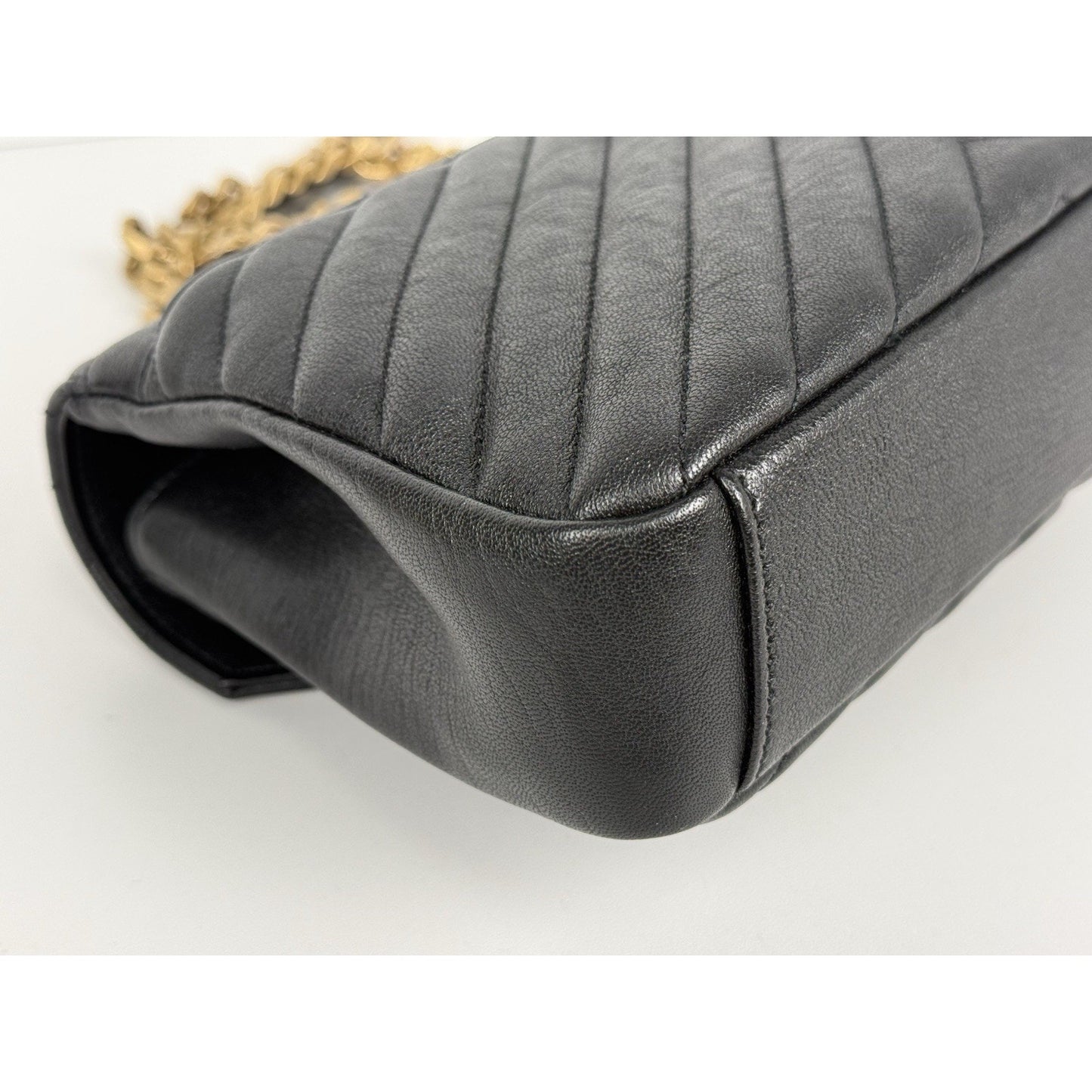 Saint Laurent Medium College Bag Chevron Quilted Black Leather