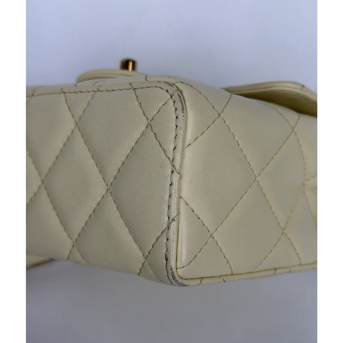 Chanel Crush Top Handle Mini Flap Bag in Pale Yellow or Ivory Leather D5
