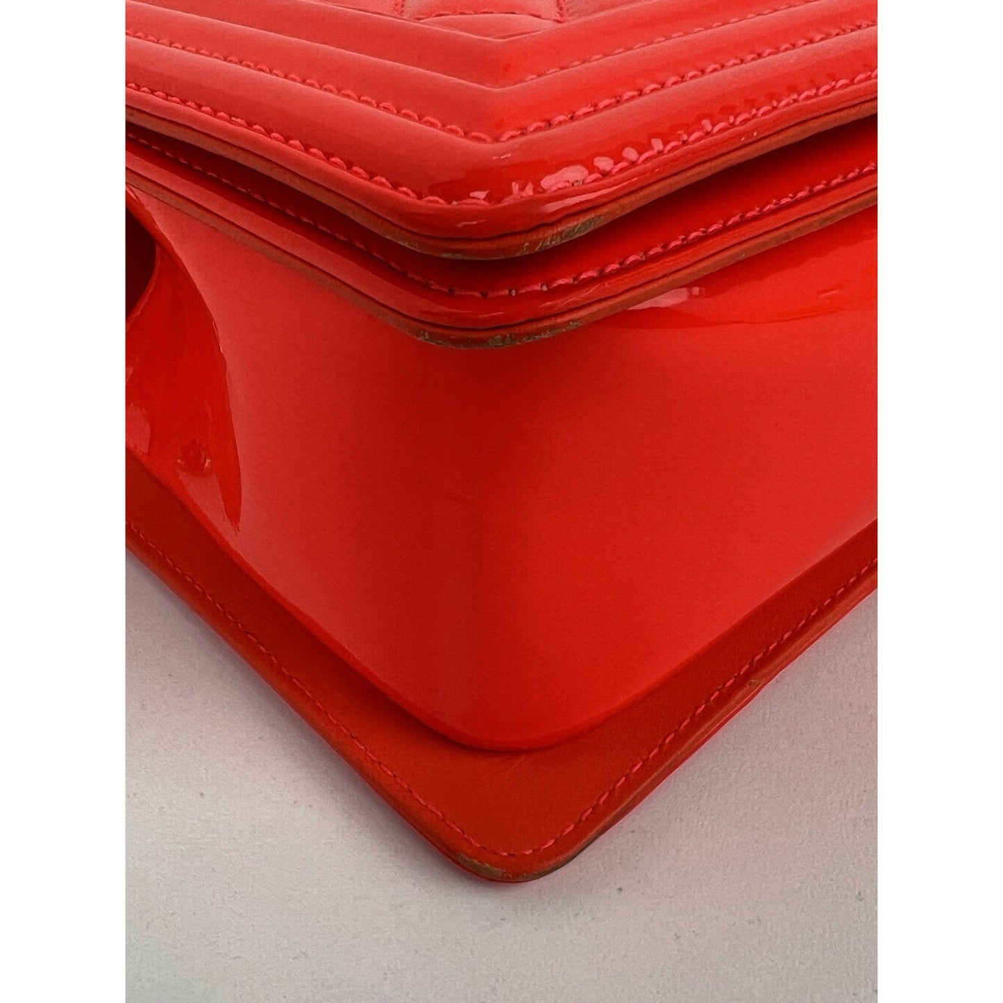 CHANEL Patent Quilted Medium Boy Flap Orange Shoulder Bag (2015-2016)