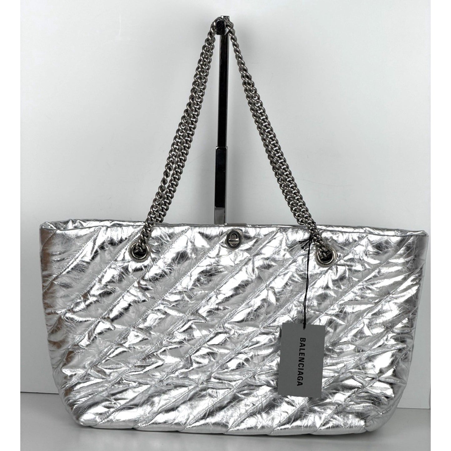 Balenciaga Large Crush Quilted Medium Tote Bag in Metallic Calfskin Leather E7