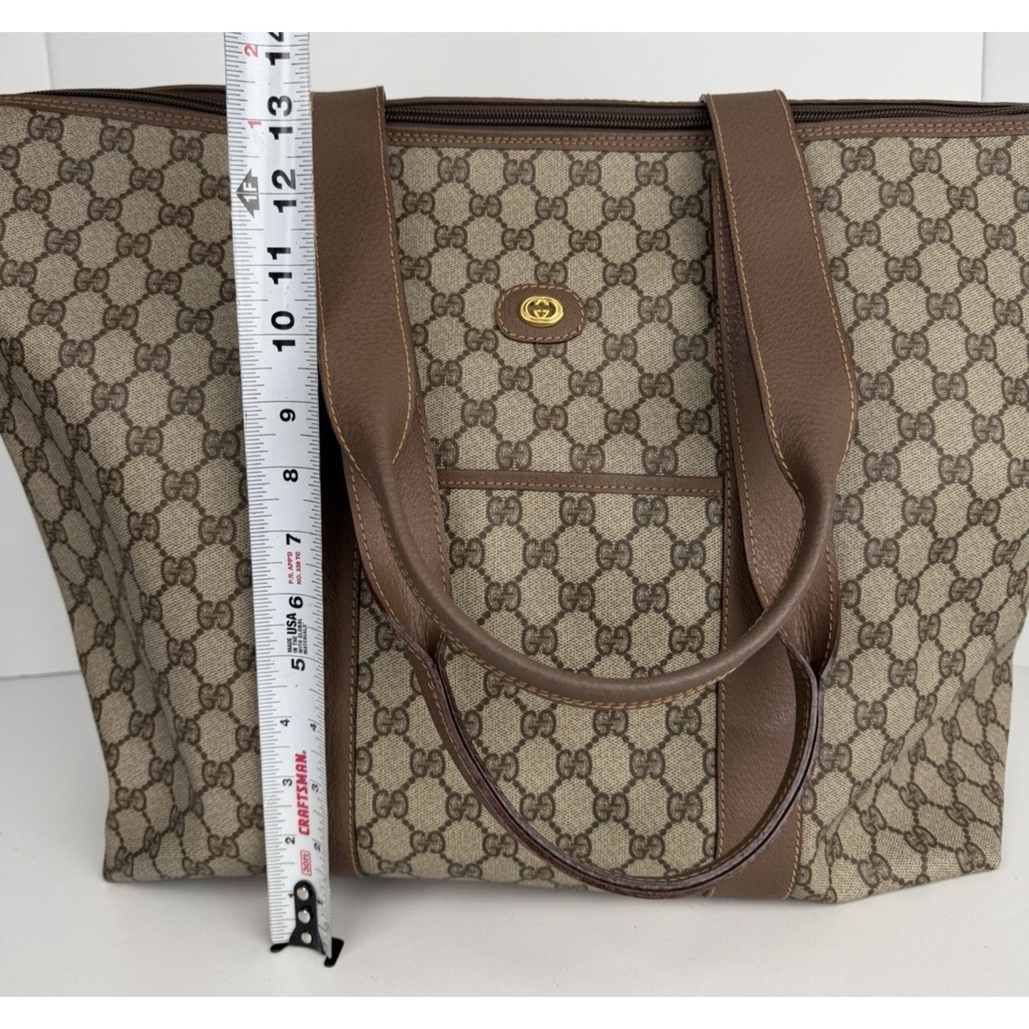 Gucci GG Supreme Large Travel Tote Bag in Brown Coated Canvas S