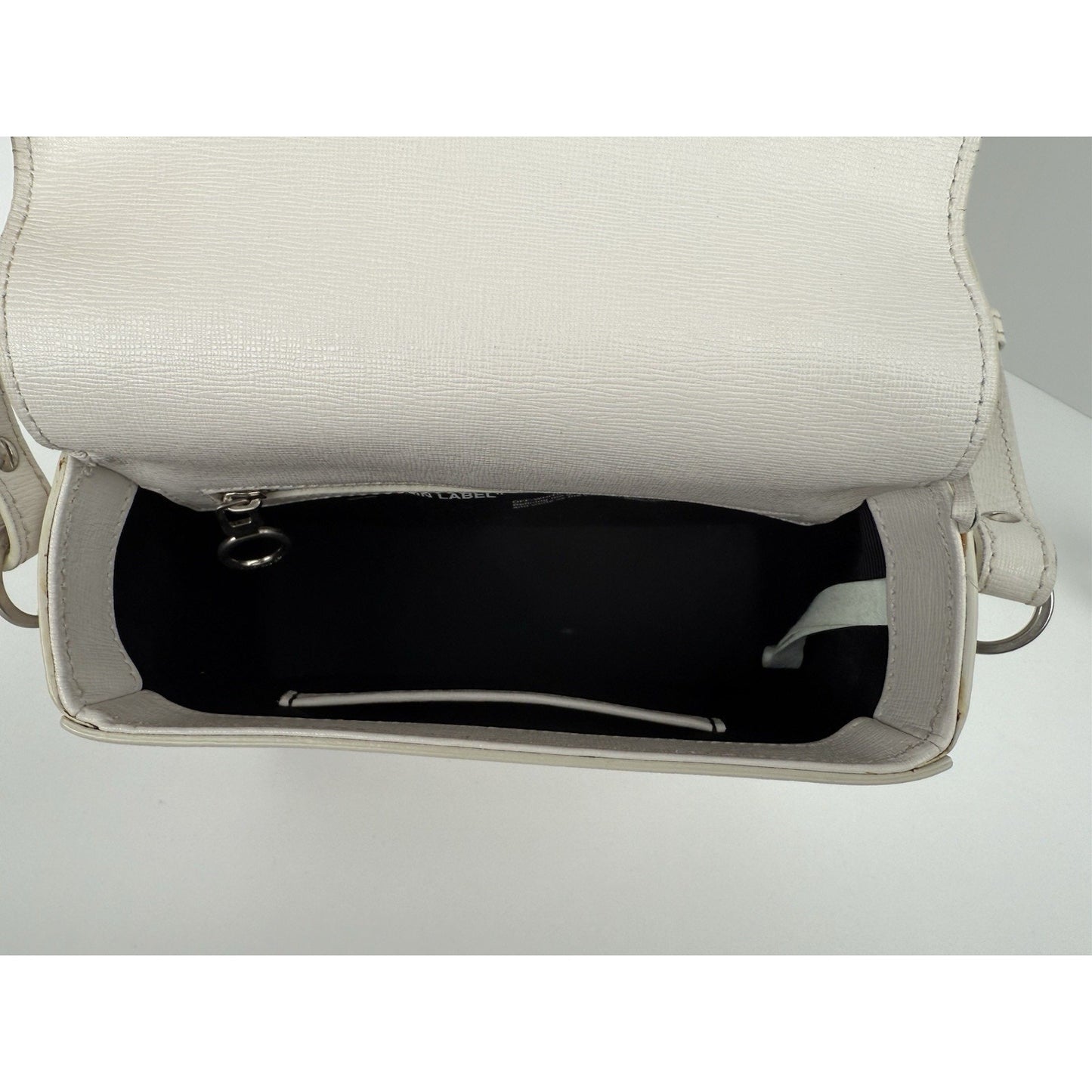 Off-White Diagonal Stripe Binder Clip Shoulder Bag White Leather with Silver