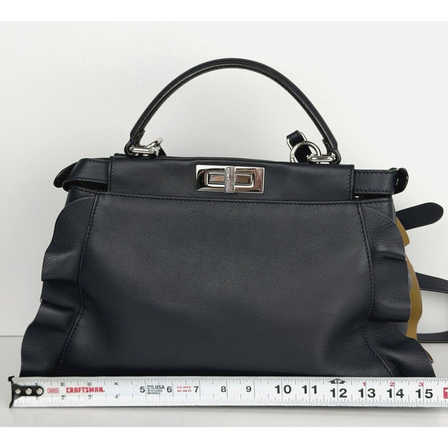 Fendi Ruffle Peekaboo By The Way Tote Bag Regular in Navy Blue Leather S-18