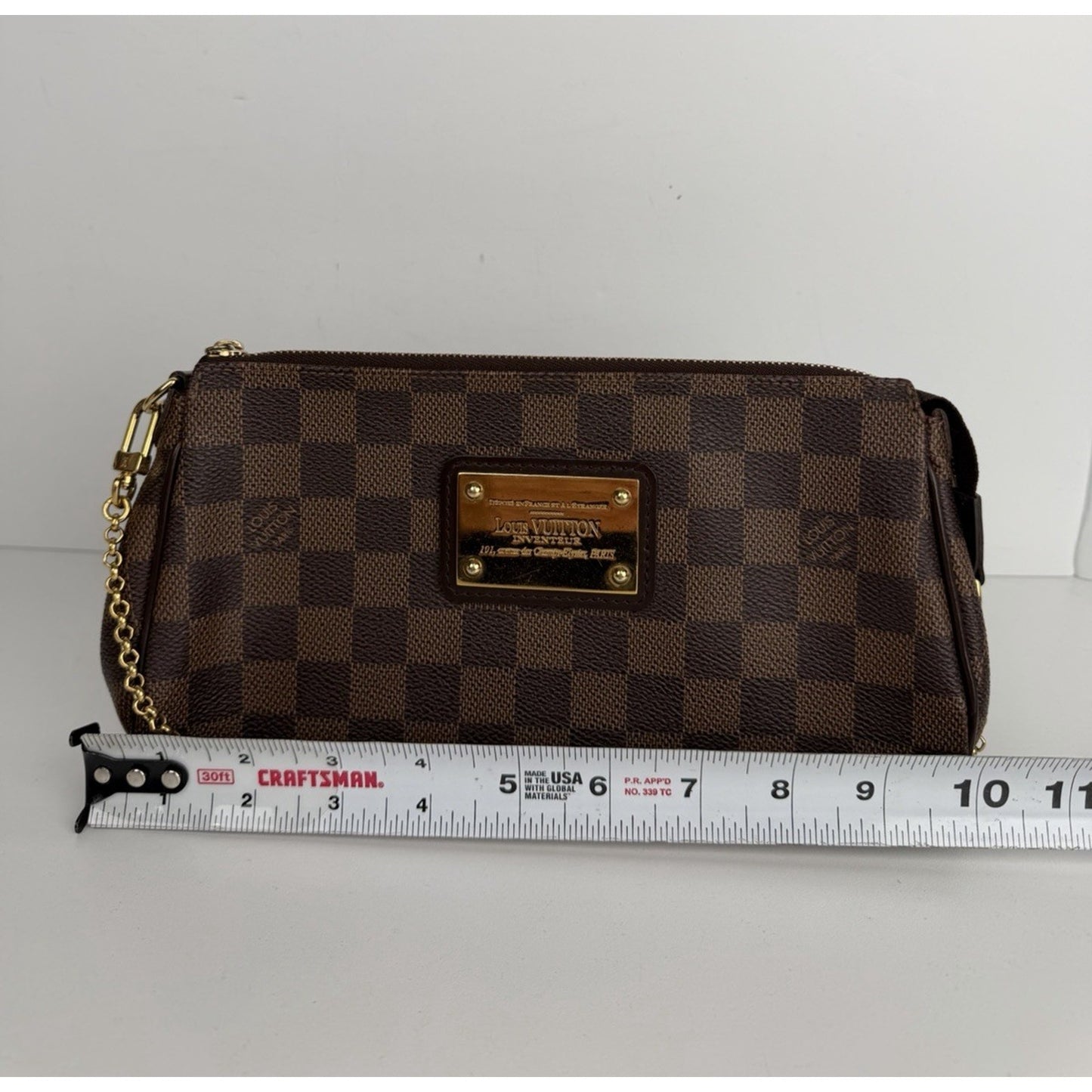 Louis Vuitton Eva Clutch Bag in Brown Damier Ebene Coated Canvas 2015