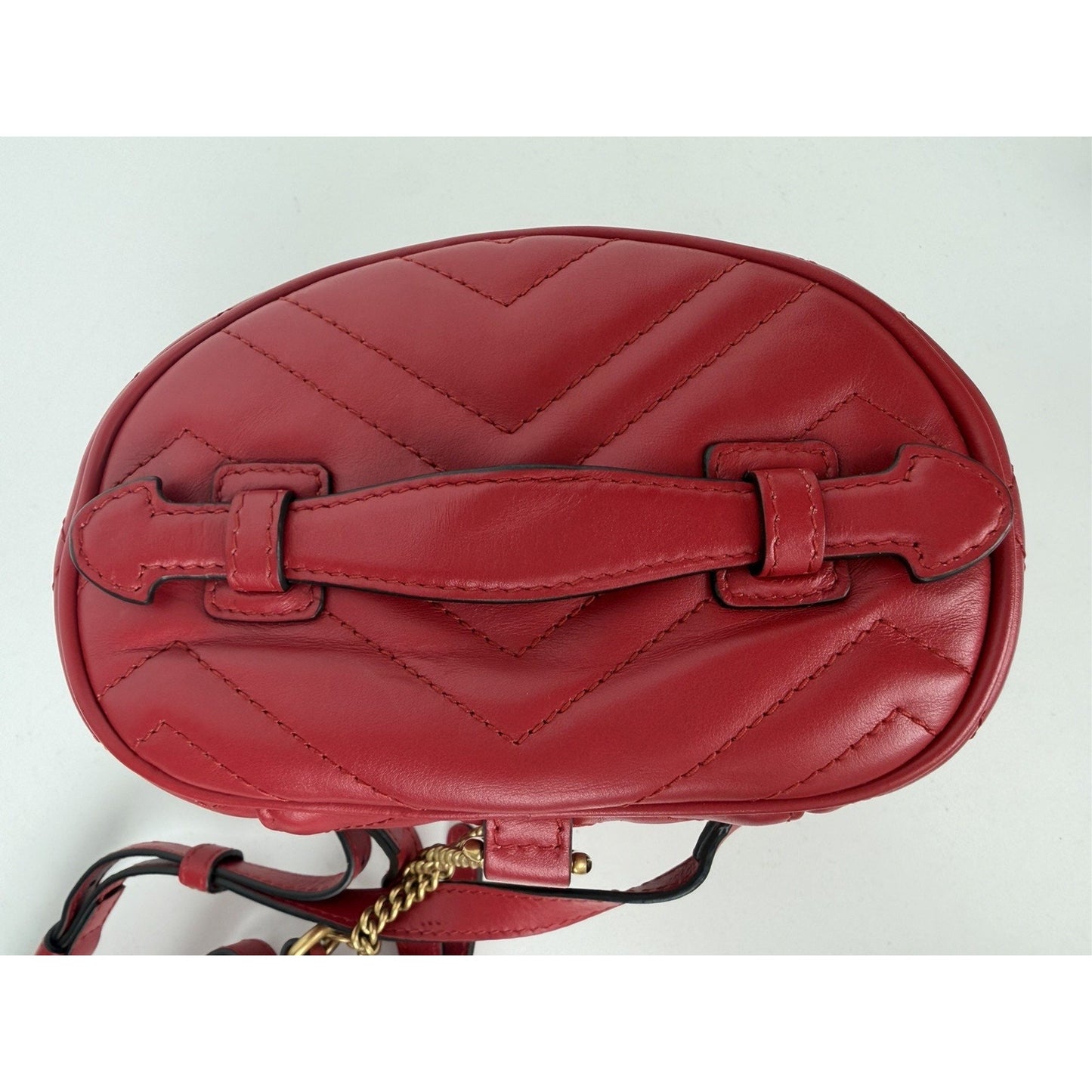 Gucci GG Marmont Mini Vanity Backpack in Red Chevron-Quilted Calfskin Leather S9
