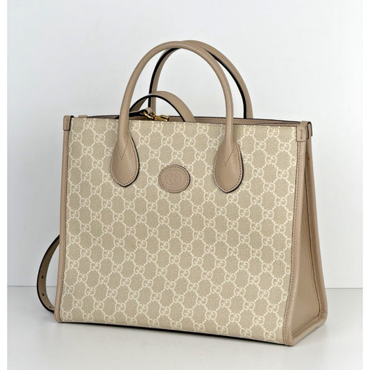 Gucci GG Tote Bag Supreme Small Retro Interlocking Beige & Mystic White