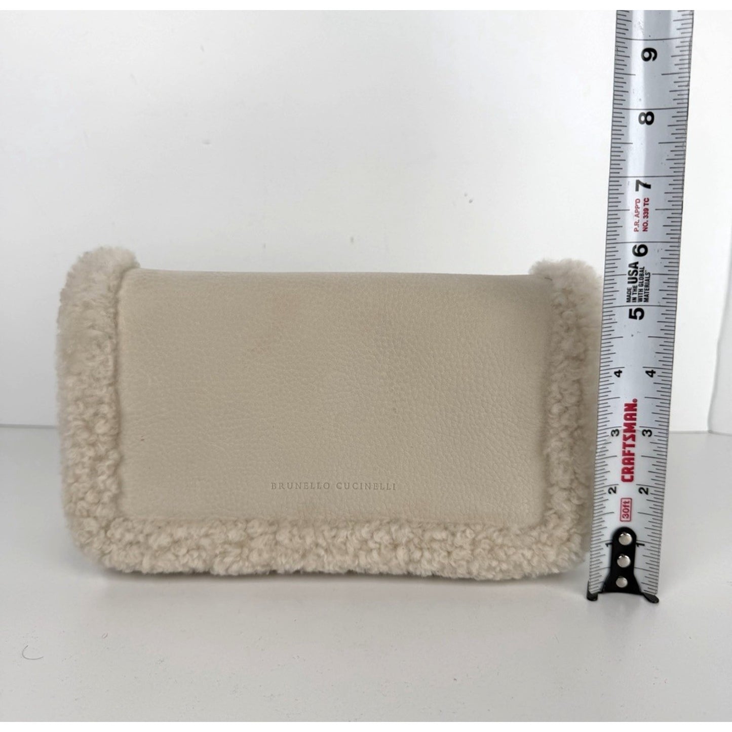 Brunello Cucinelli Shoulder Bag with Shearling Trim in Off-White Leather S15