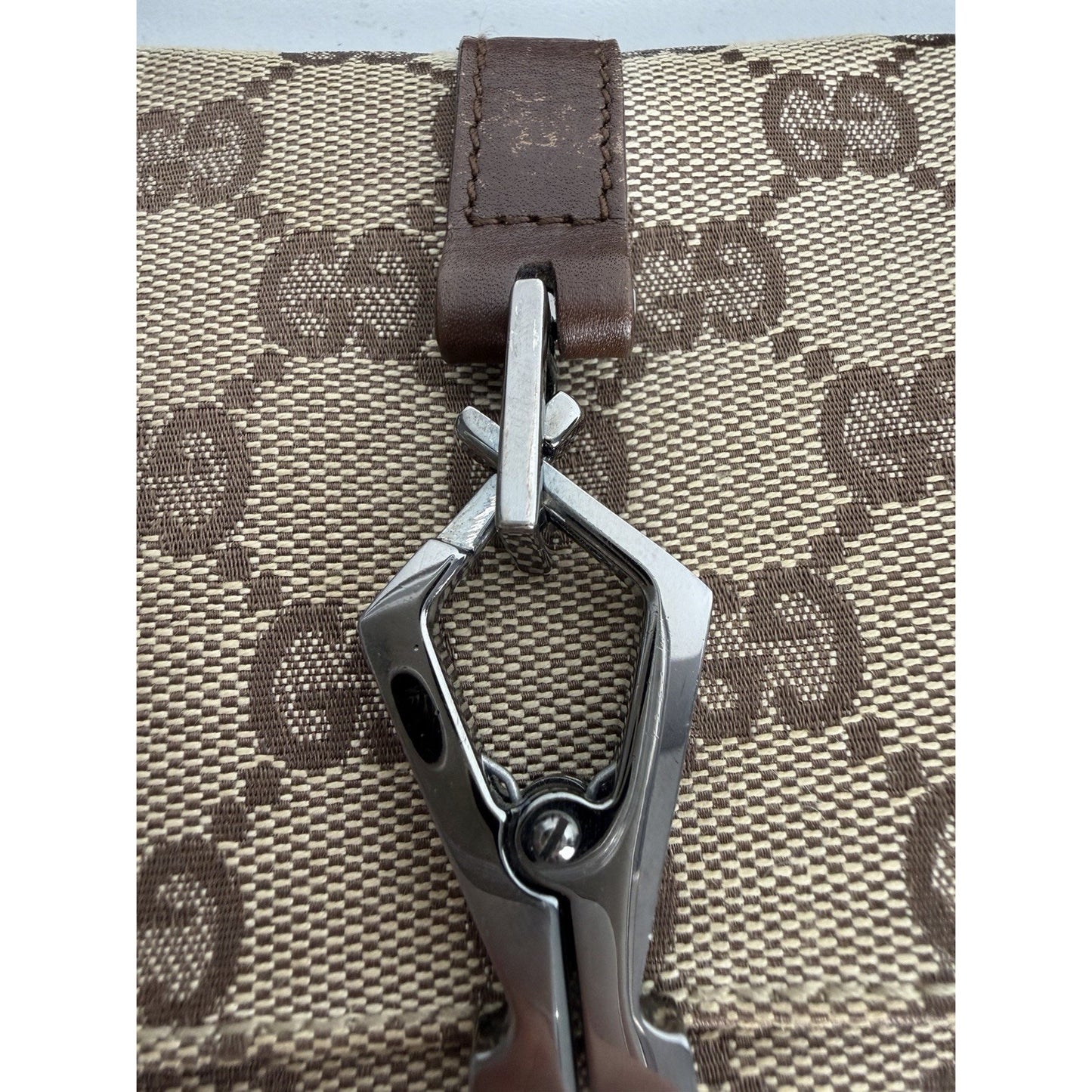 Gucci GG Vintage Jackie O Flap Bag Monogram Canvas & Piston Closure S09