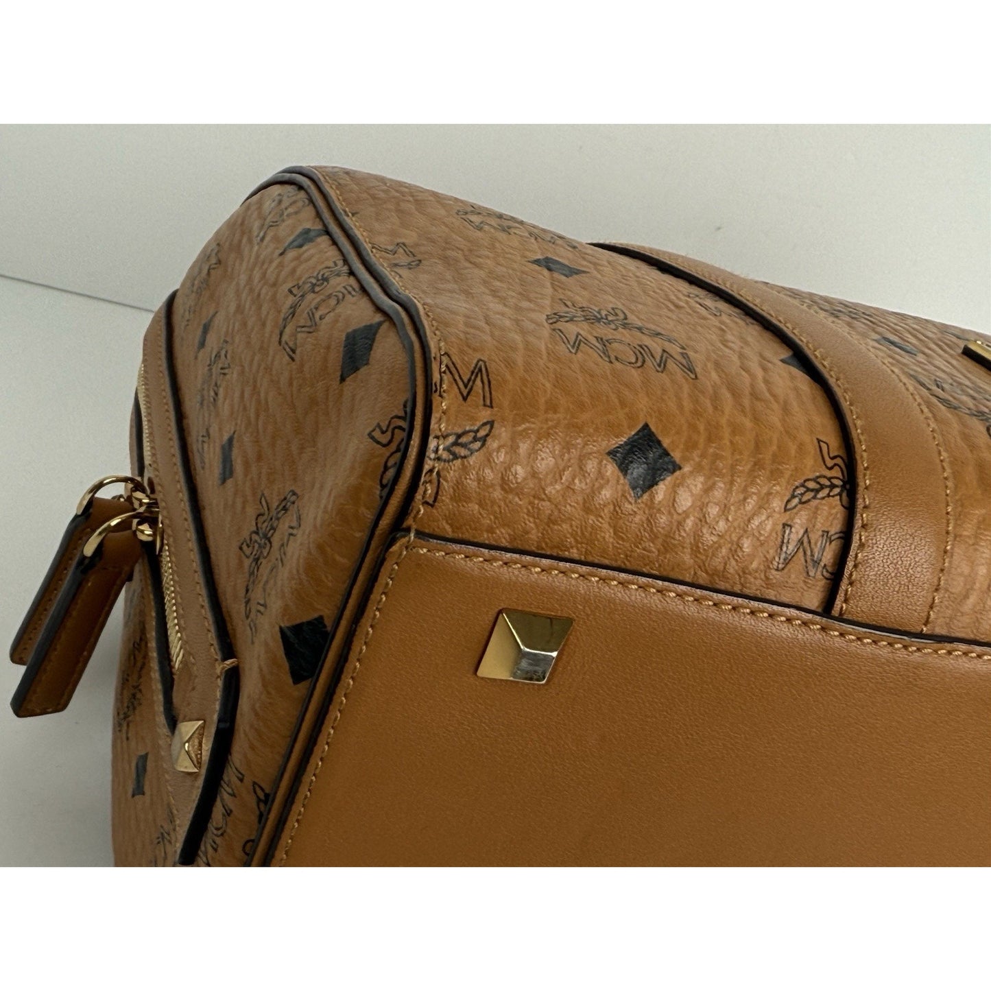 MCM Visetos Cognac Boston Satchel Handbag