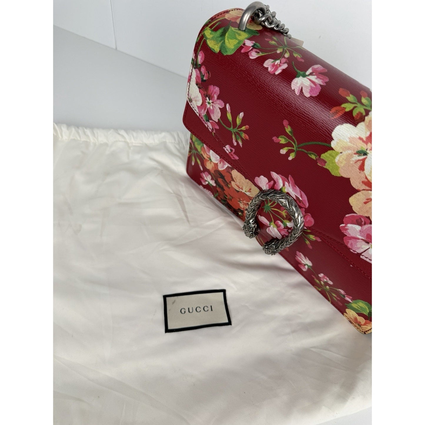 Gucci Dionysus Medium Shoulder Bag Blooms Print in Red Calfskin Leather S16