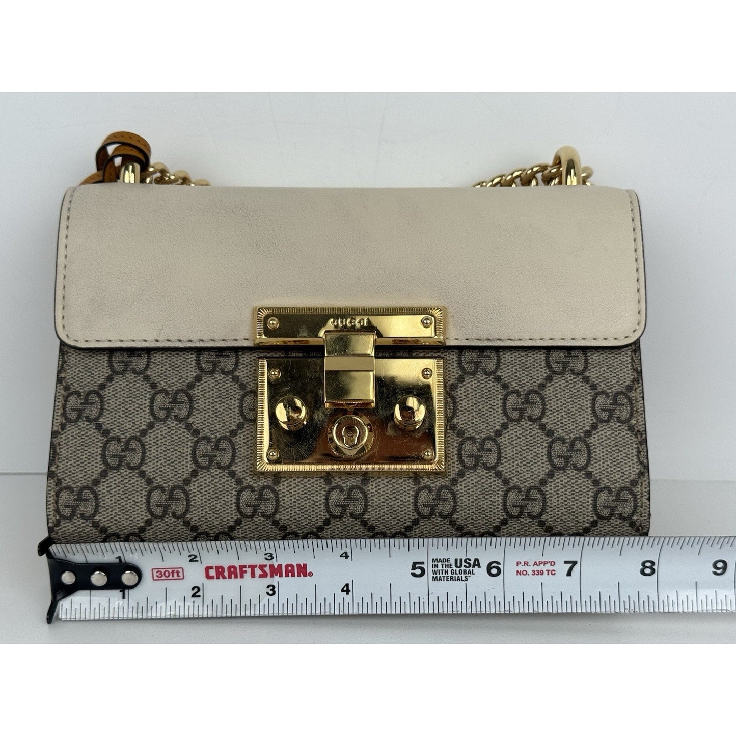 Gucci GG Supreme Monogram Small Padlock Shoulder Bag Beige with Gold Hardware