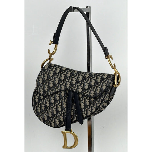 Christian Dior Blue Oblique Jacquard Saddle Medium Bag C-4