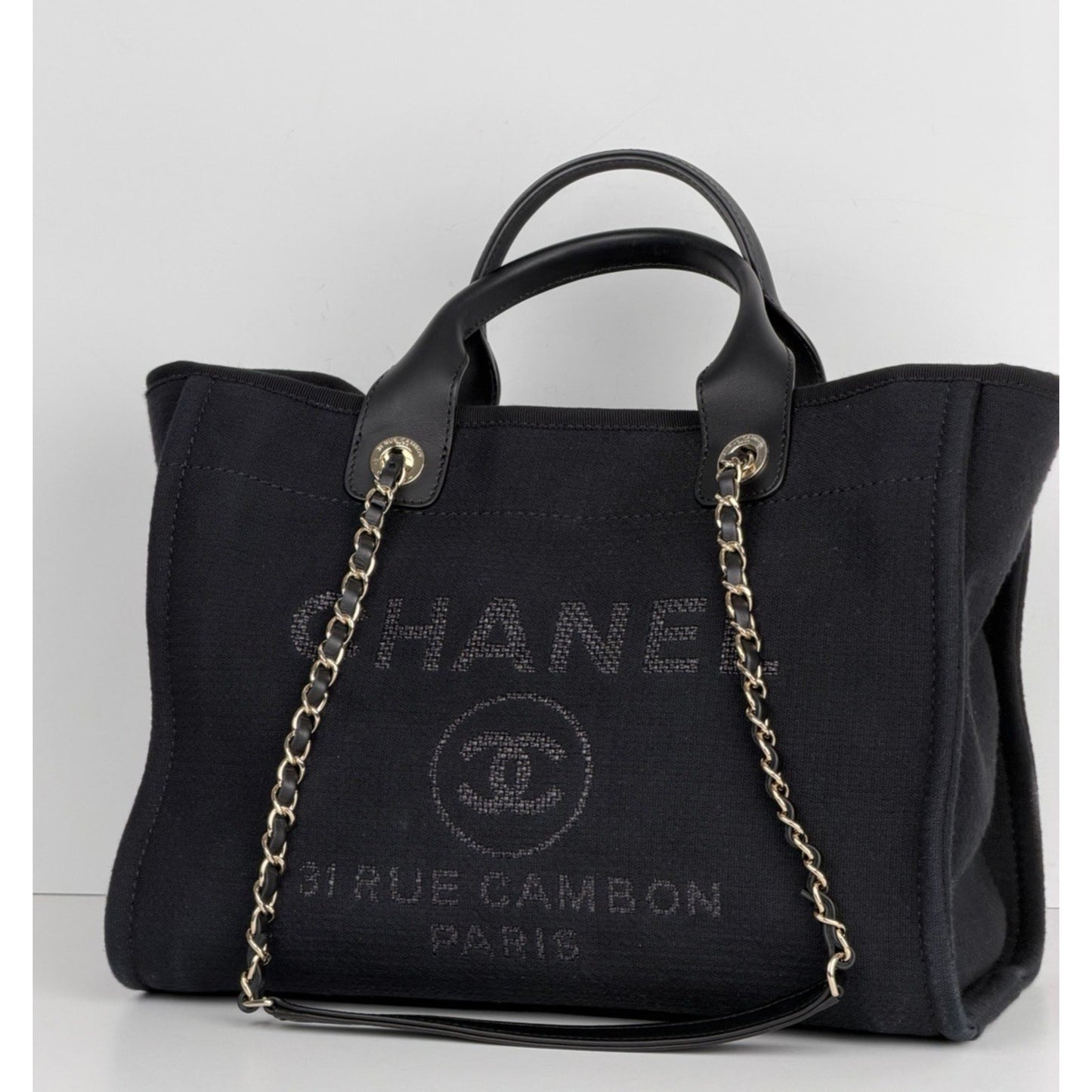 Chanel Deauville Shopping Tote Bag in Black Canvas NFC Small with Pouch E2