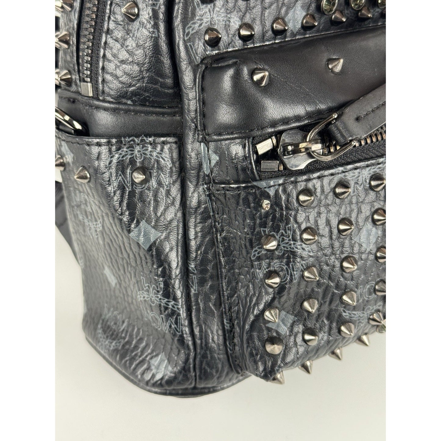 MCM Pearl Stud Stark Backpack in Black Grained Leather B-1