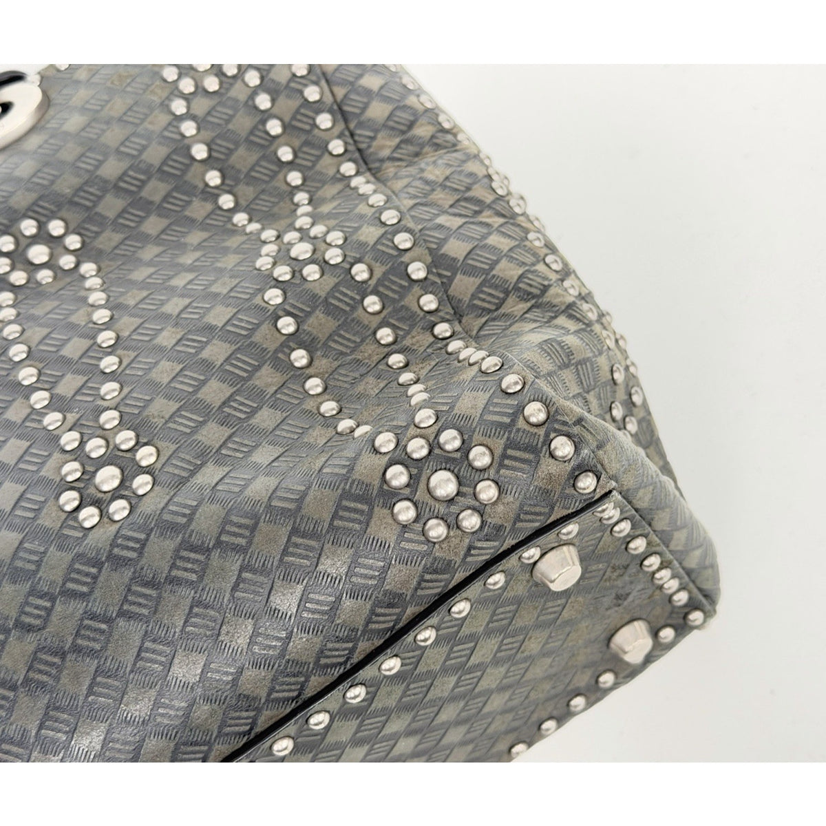 Christian Dior Lady Dior Studded Medium Top Handle Bag Black Leather NFC D8