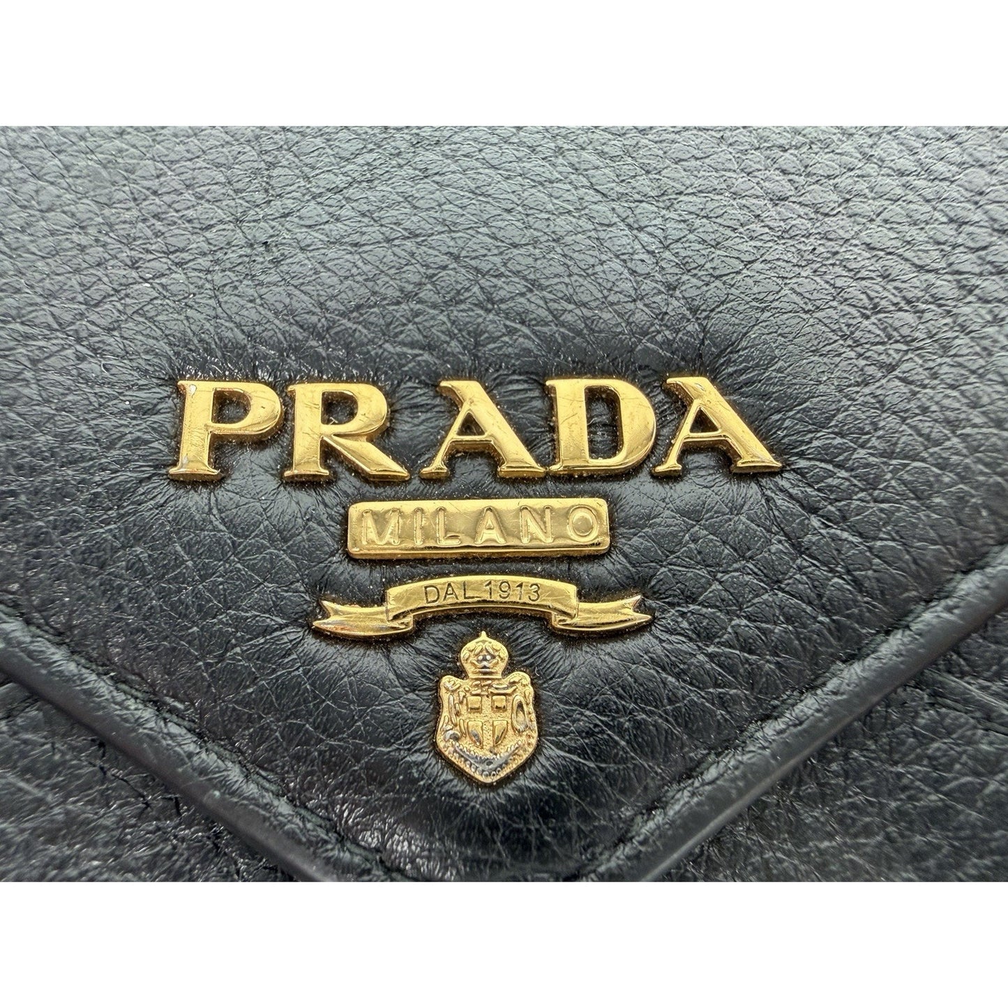 Prada Vitello Grain Envelope Wallet in Black Leather and Gold-Tone Hardware