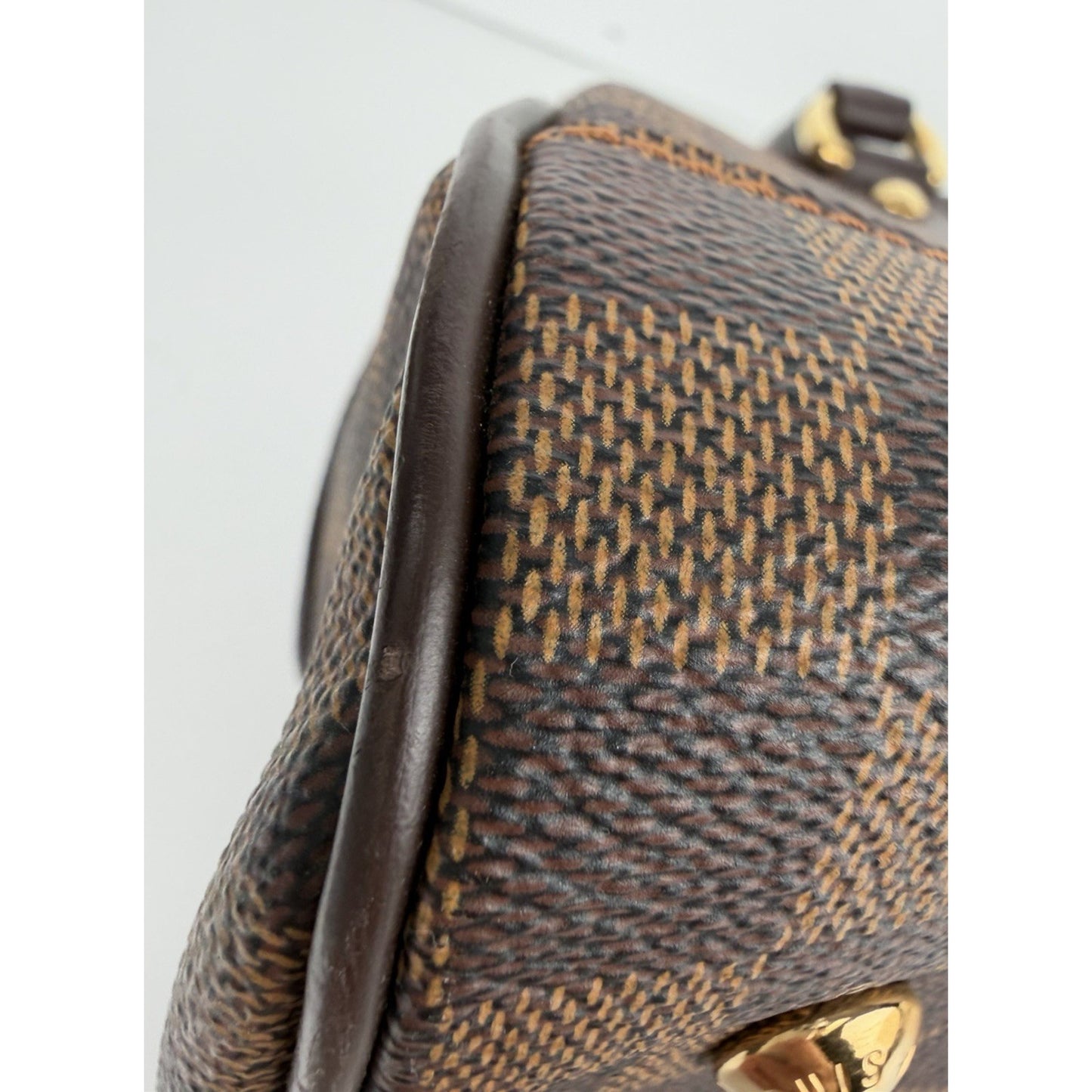 Louis Vuitton Duomo HandBag Damier Ebene & Brown Pattern Leather Handles 2006 S