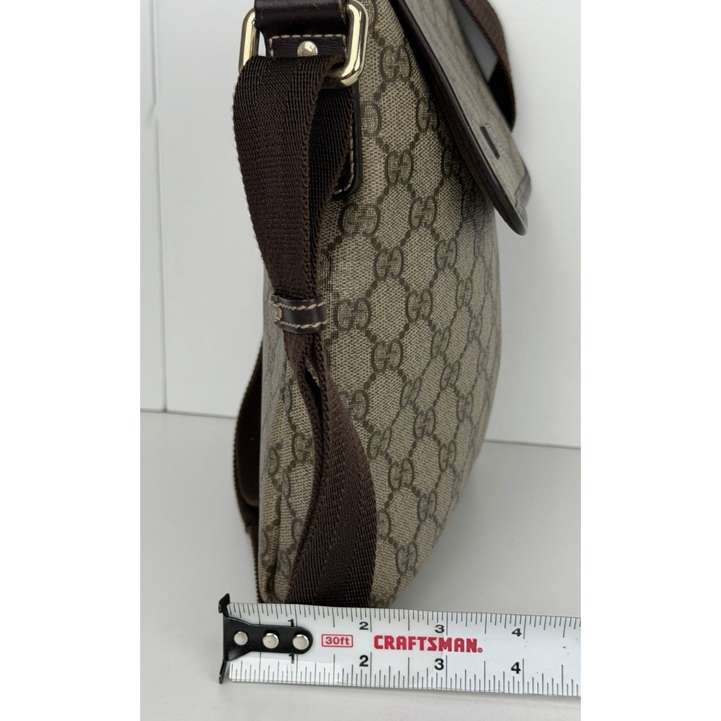 Gucci GG Plus Monogram Messenger Bag in Beige & Dark Brown Coated Canvas S11